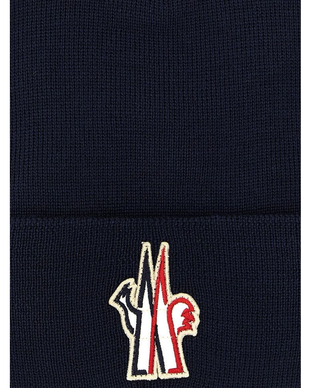 Moncler Blue Dark Logo Beanie Cap for men