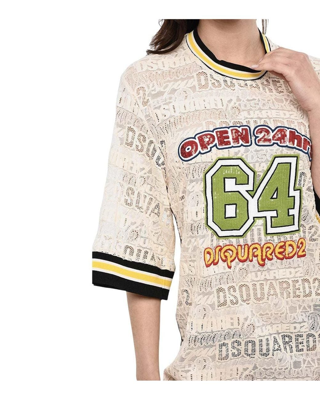 DSquared² Natural Graphic Crew Neck Dress