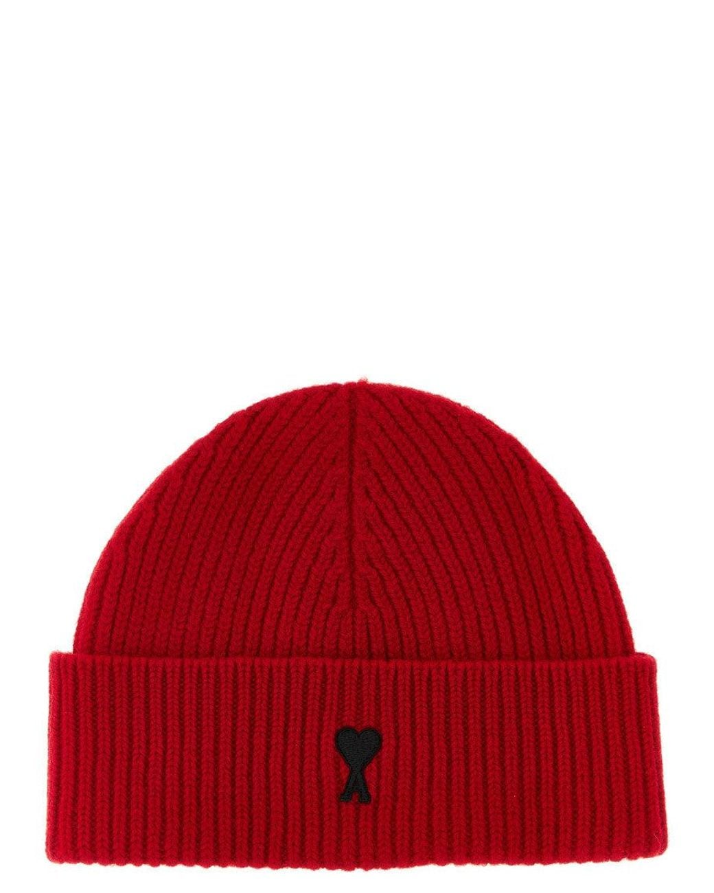AMI Red Logo Beanie Cap for men