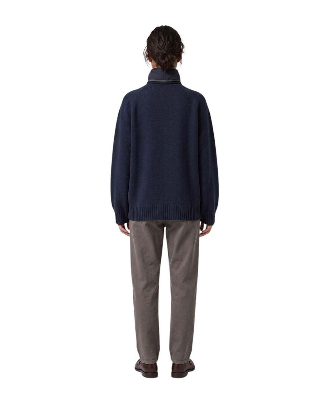Brunello Cucinelli Blue Mock Collar Sweater