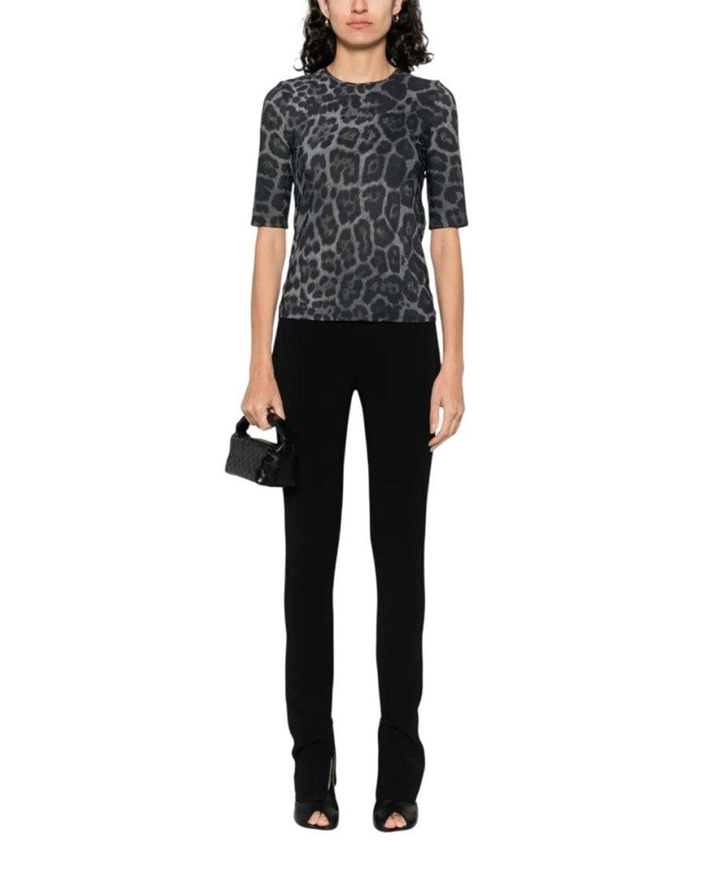 Stella McCartney Gray Animal Print Round Neck Top