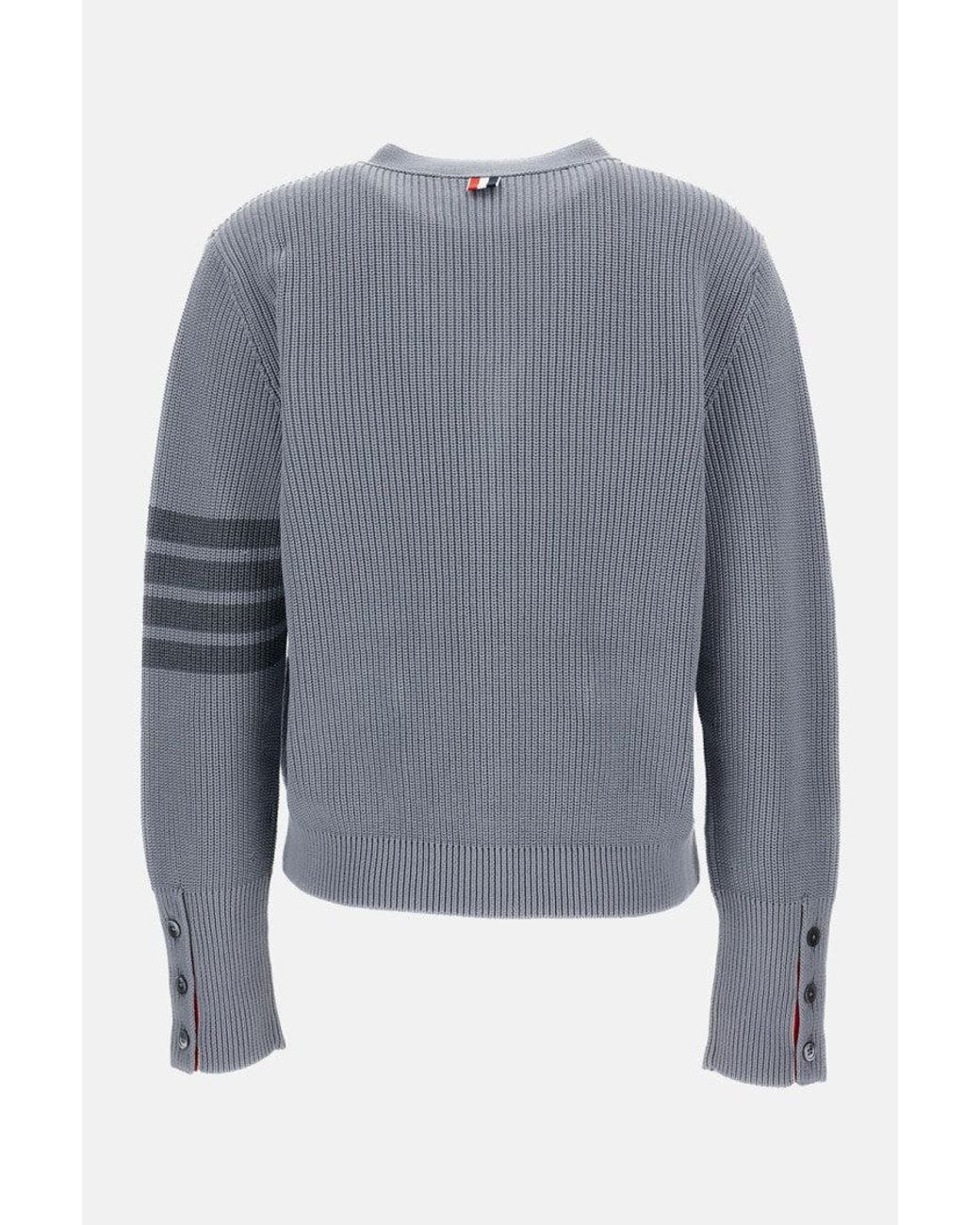 Thom Browne Blue V-Neck Striped Cardigan for men