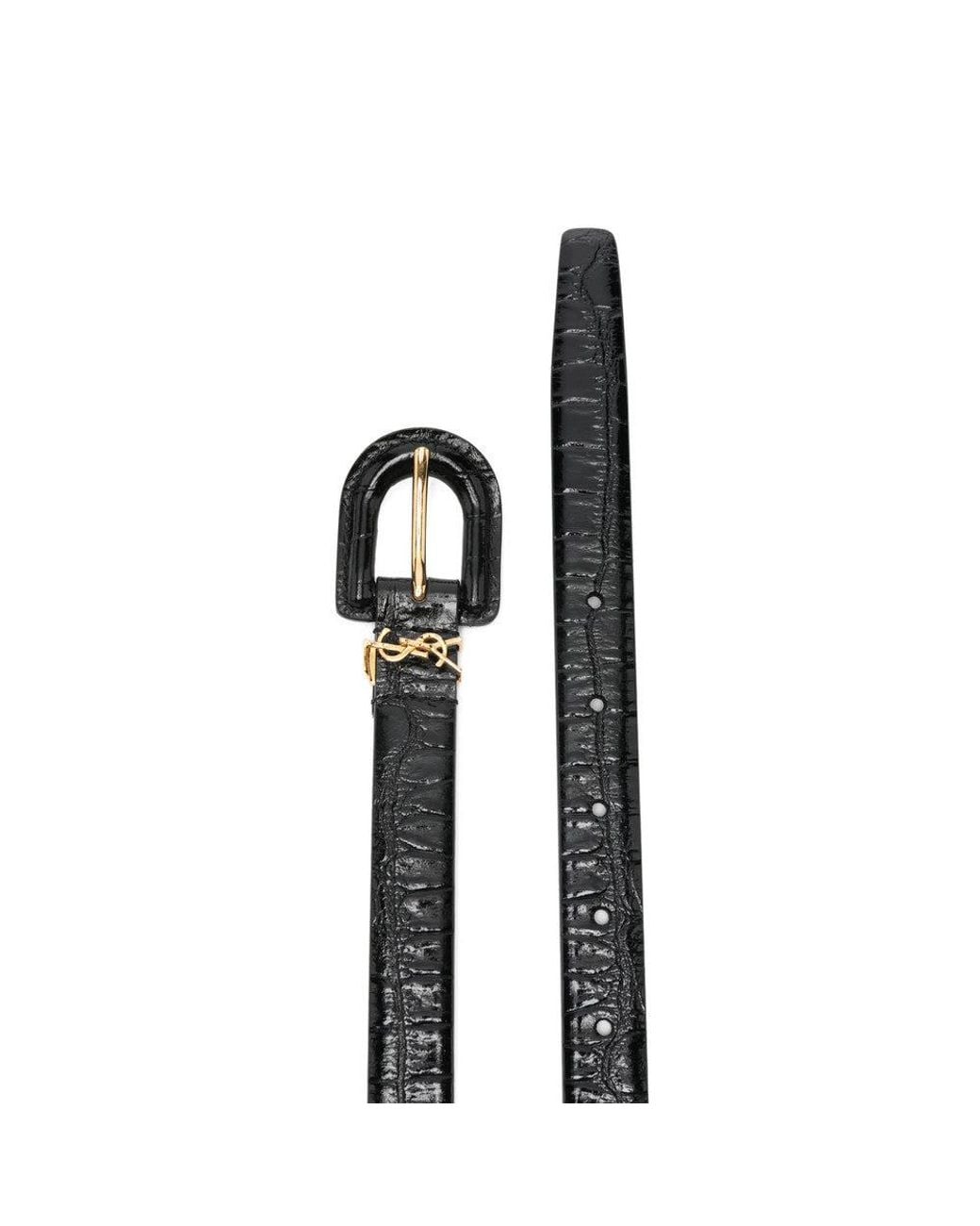 Saint Laurent Black Cassandre Buckle Belt