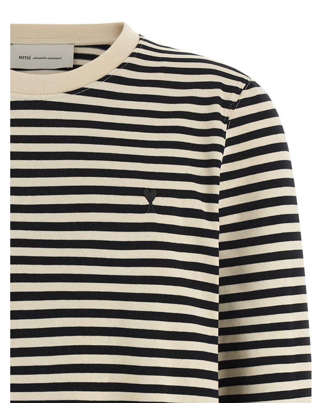 AMI Black Stripes Crew Neck T-Shirt for men