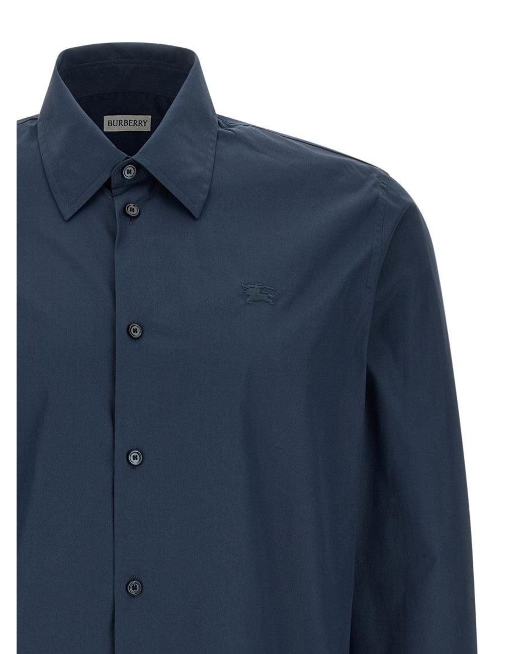 Burberry Blue Cotton Poplin Shirt for men