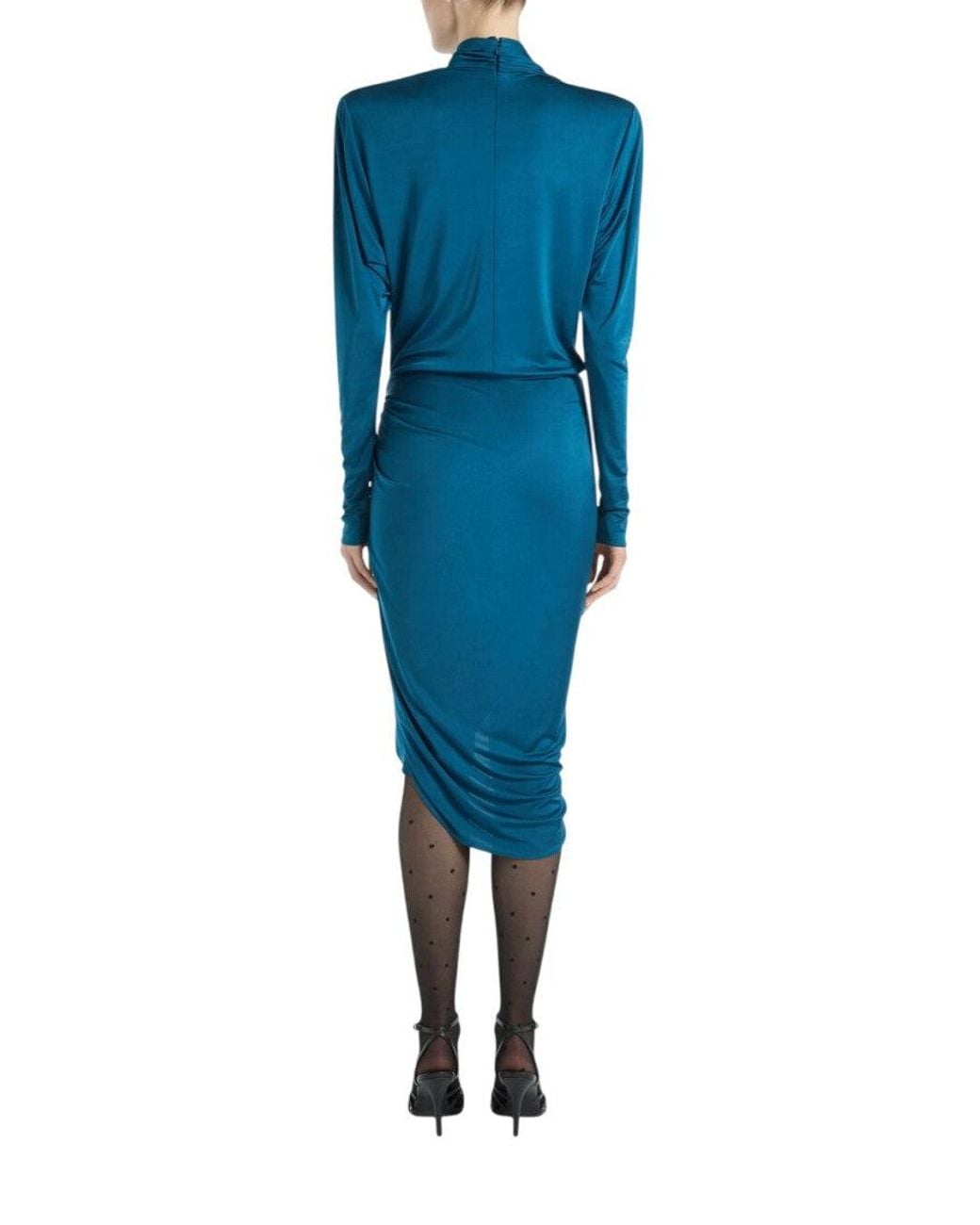 Balmain Blue Mock Collar Knee Length Dress