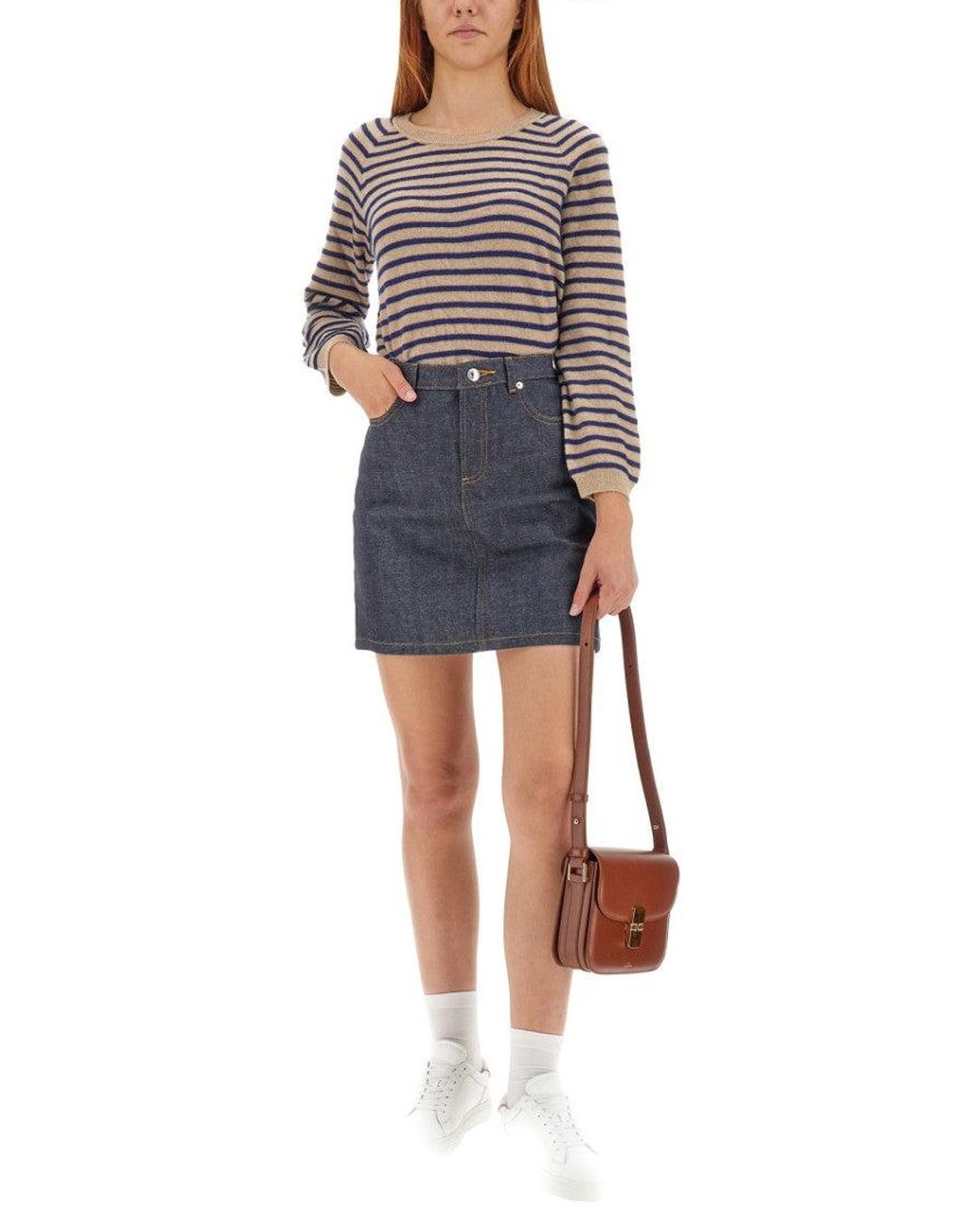 A.P.C. Red Regular Fit Striped Round Neckline Sweater