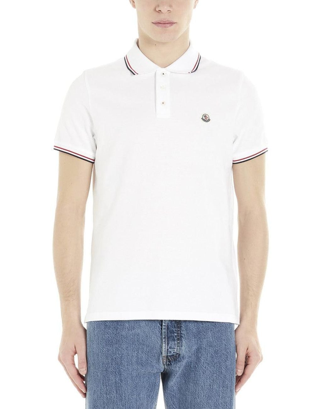 Moncler White Logo Shirt Collar Polo for men