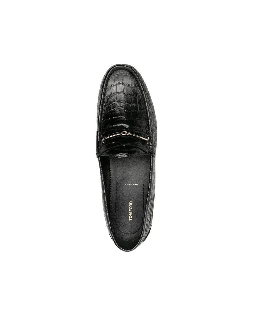 Tom Ford Black Croc-Effect Leather Loafers Calf Leather; Sole for men