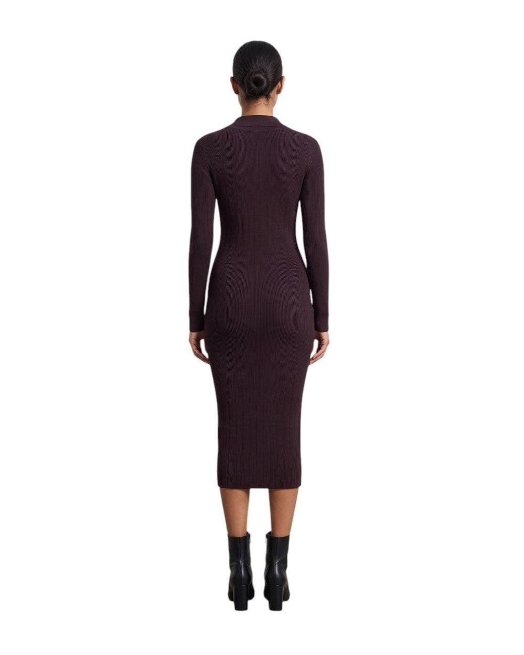 Elisabetta Franchi Brown Knitted V Neck Midi Dress