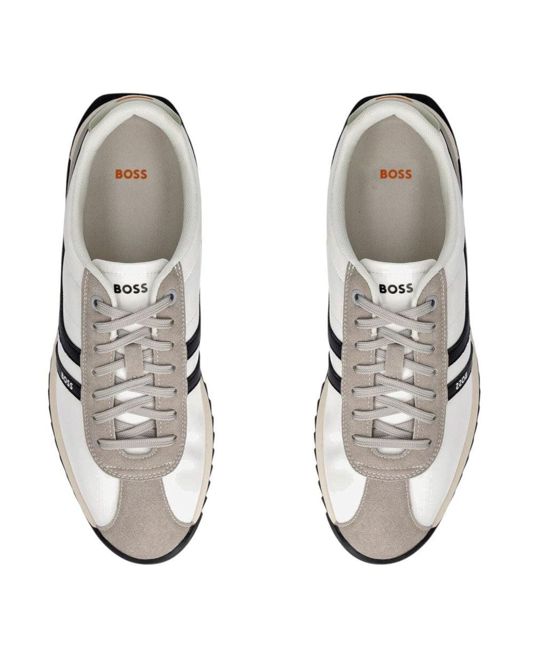 Boss White Color Block Sneakers for men