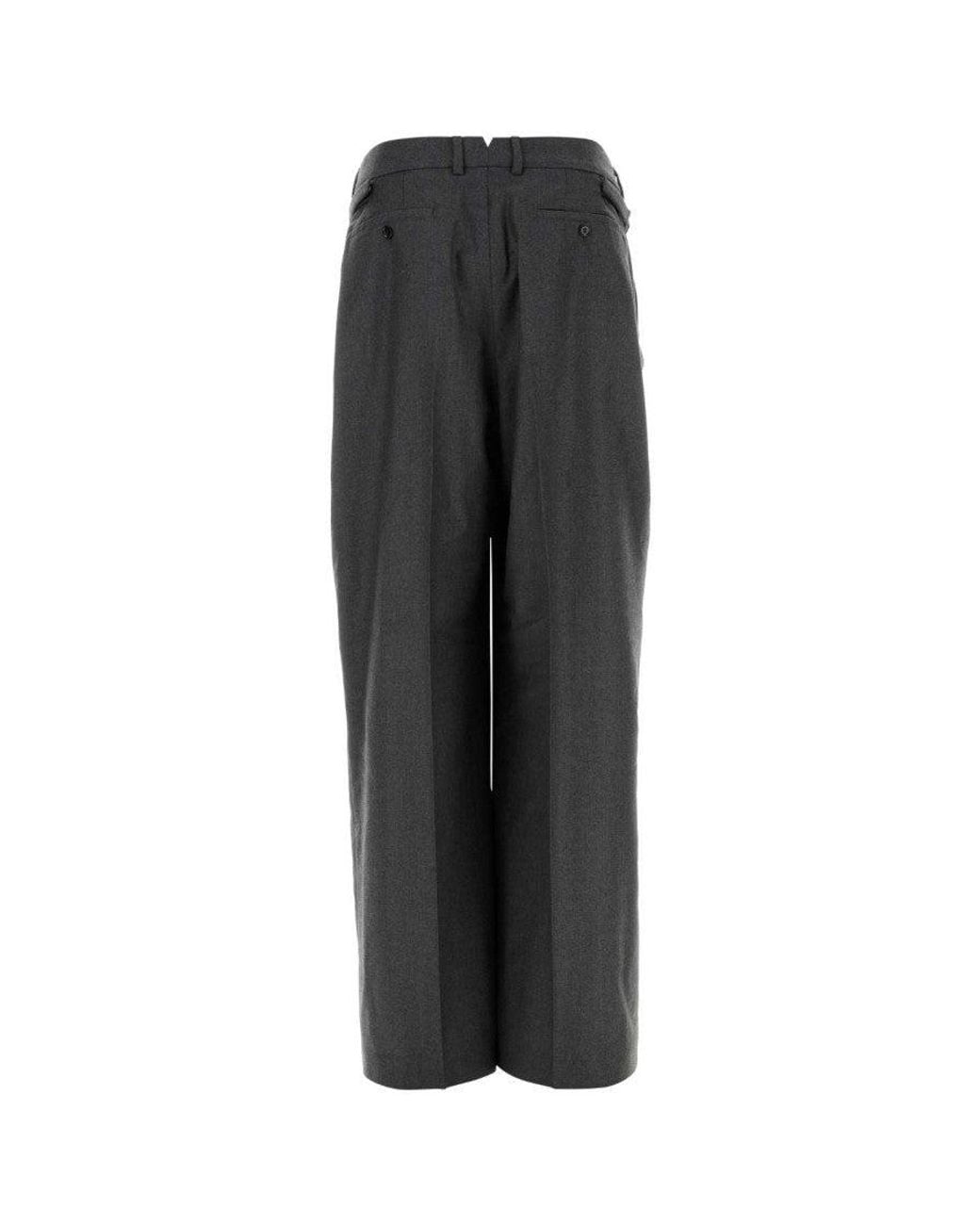 AMI Black Wide Leg Wool Trousers for men
