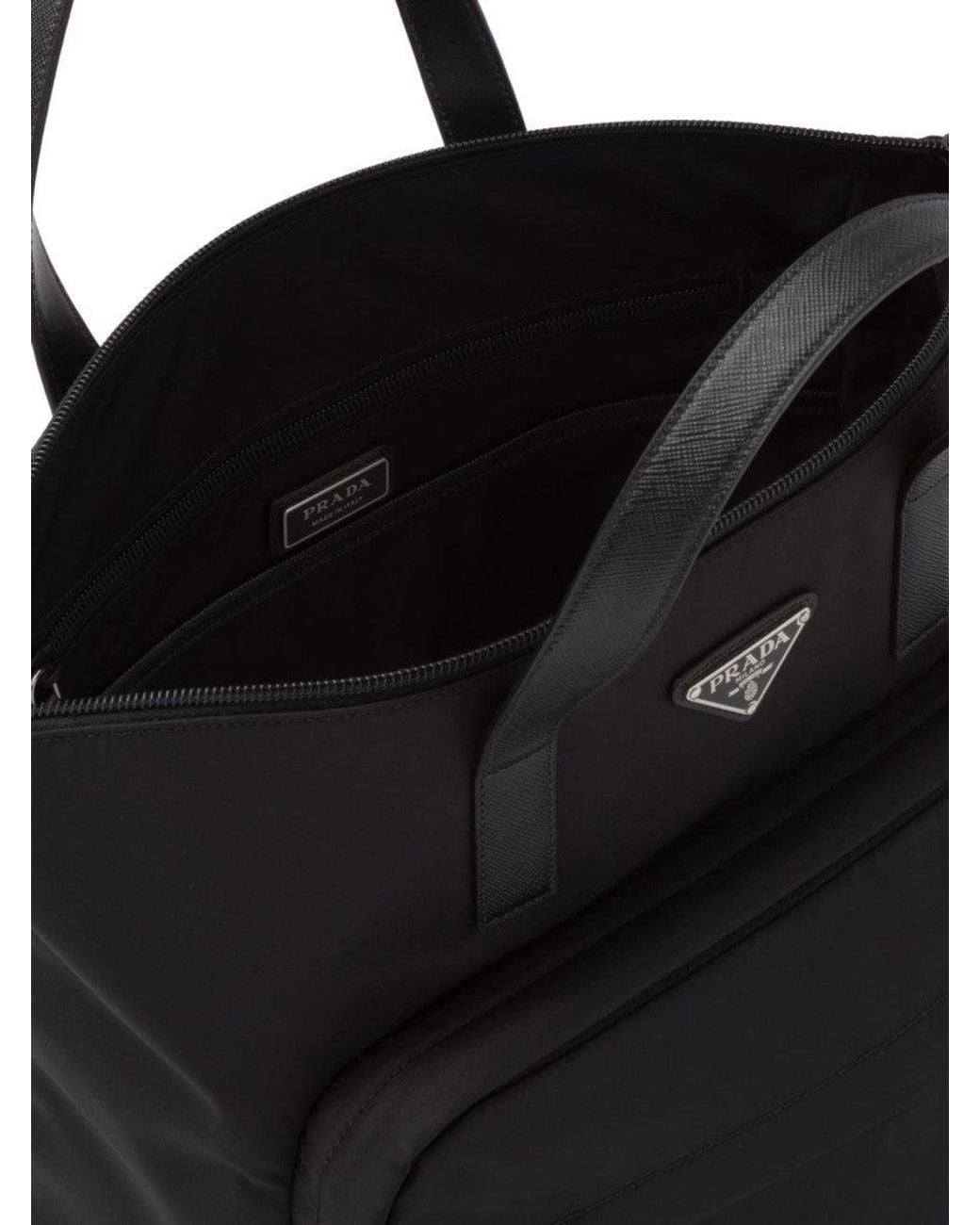 Prada Black Re-Nylon Saffiano-Leather Tote Bag for men
