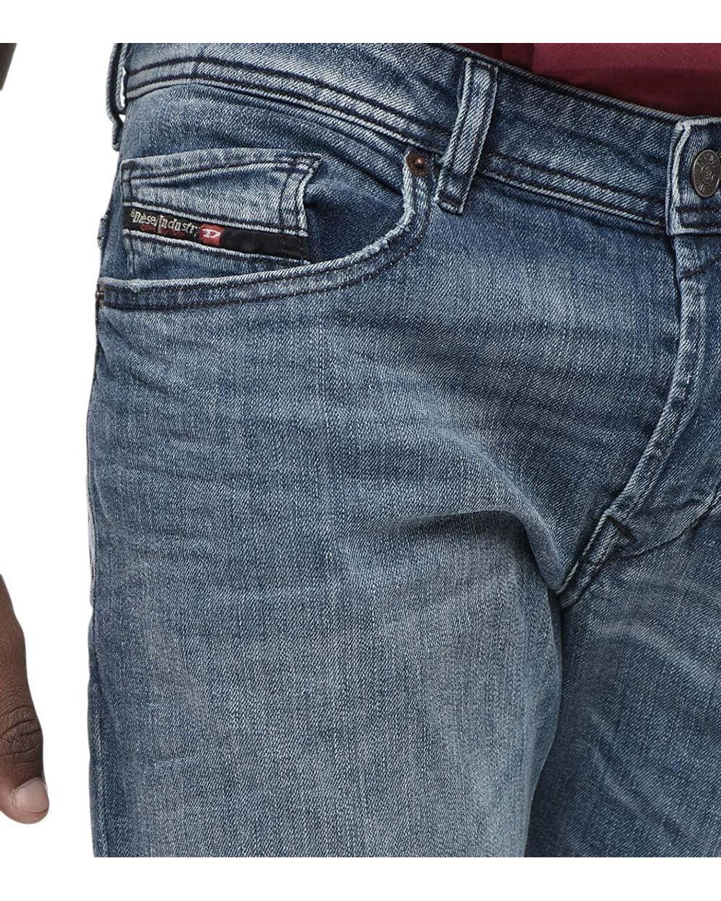 DIESEL Blue Straight Mid Rise Jeans for men