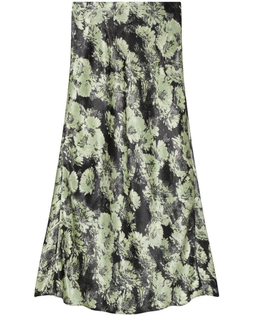Tory Burch Green Printed Satin Skirt
