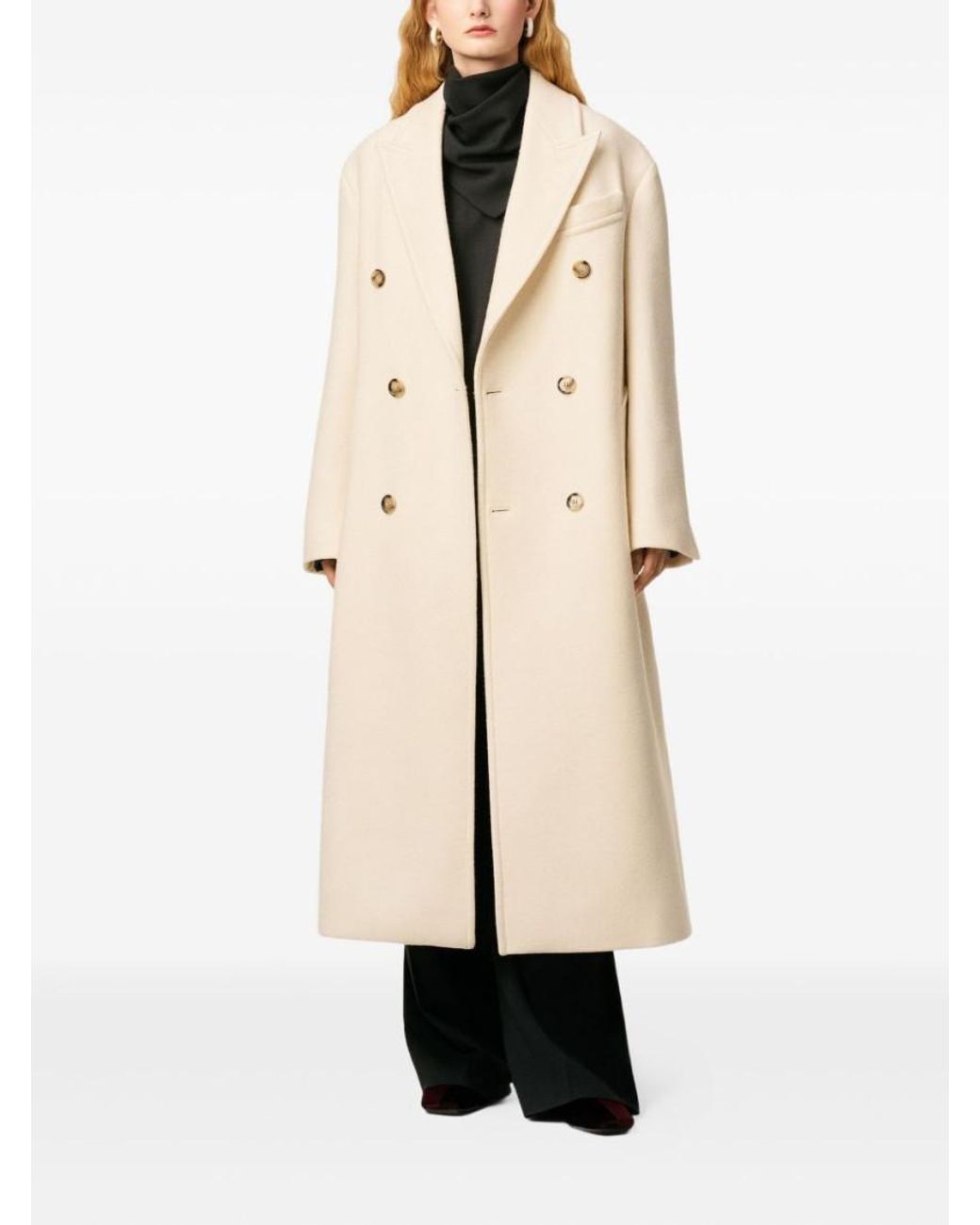 AMI Natural Long Double-Breasted Coat