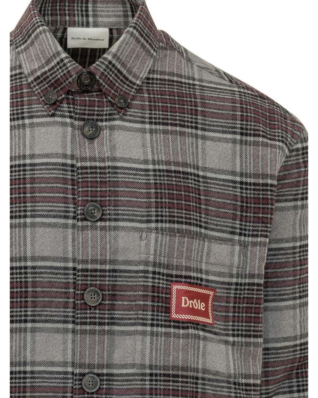 Drole de Monsieur Gray Relaxed Check Shirt for men