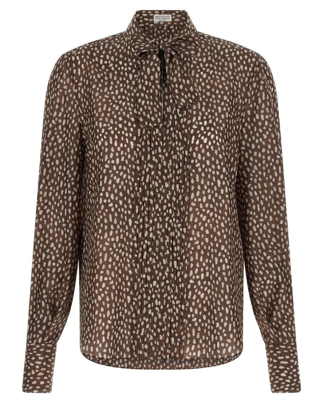 Brunello Cucinelli Brown Lavallière Collar Shirt