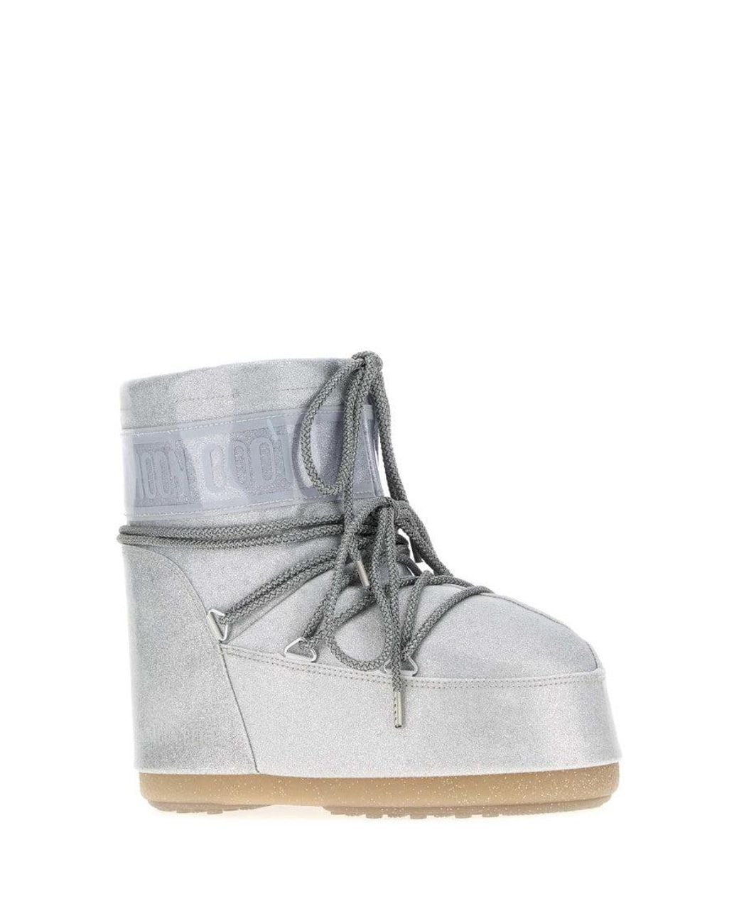 Moon Boot Gray Logo Glitter Boots