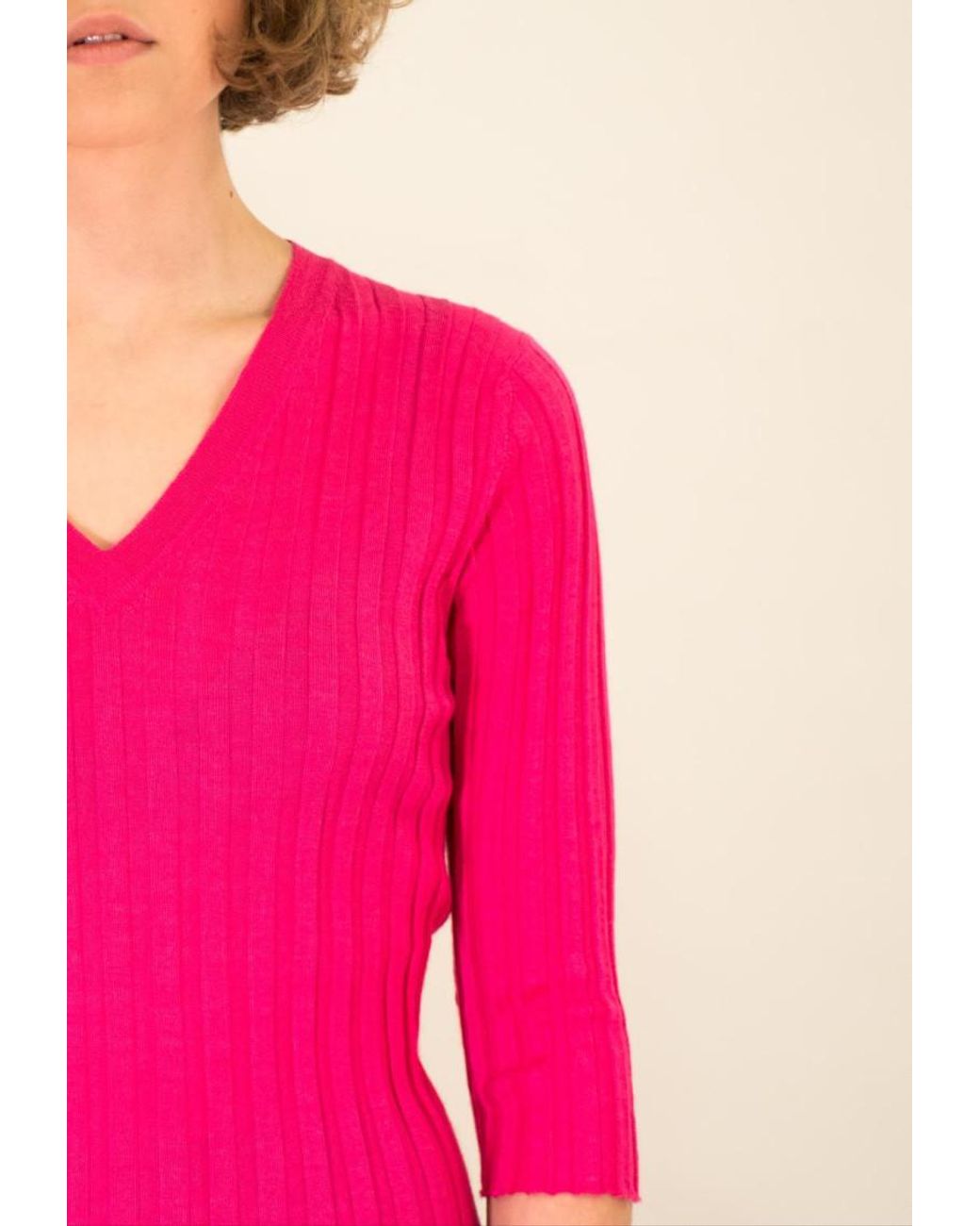 LA ROSE Pink V-Neck Pullover