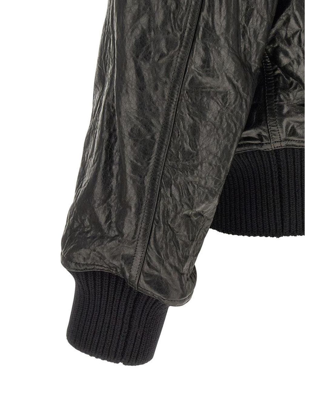 Rick Owens Gray Textured Leather Jacket for men