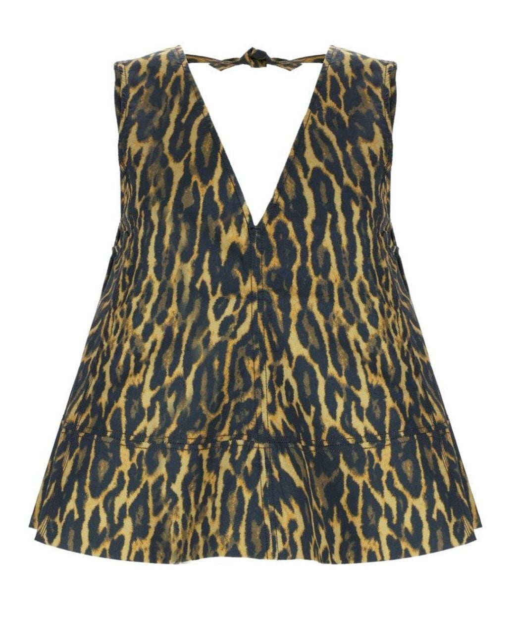 Ganni Green Animal Print V Neck Top