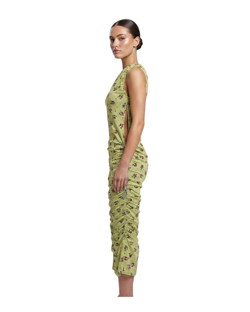 Coperni Green Floral Round Neck Midi Dress