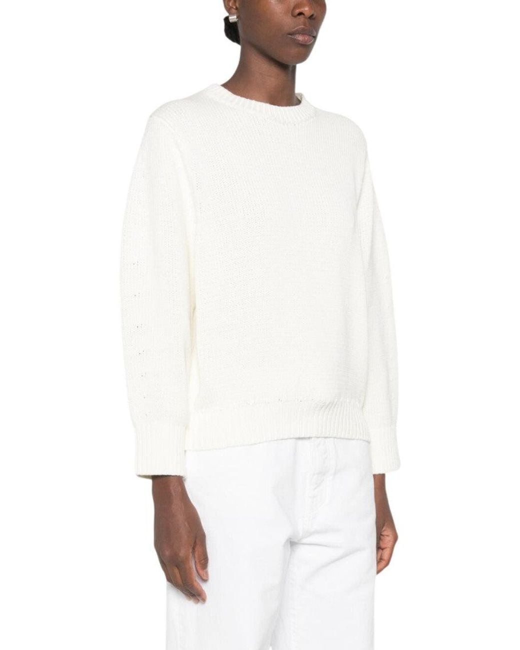 Totême White Knitted Crew Neck Sweater