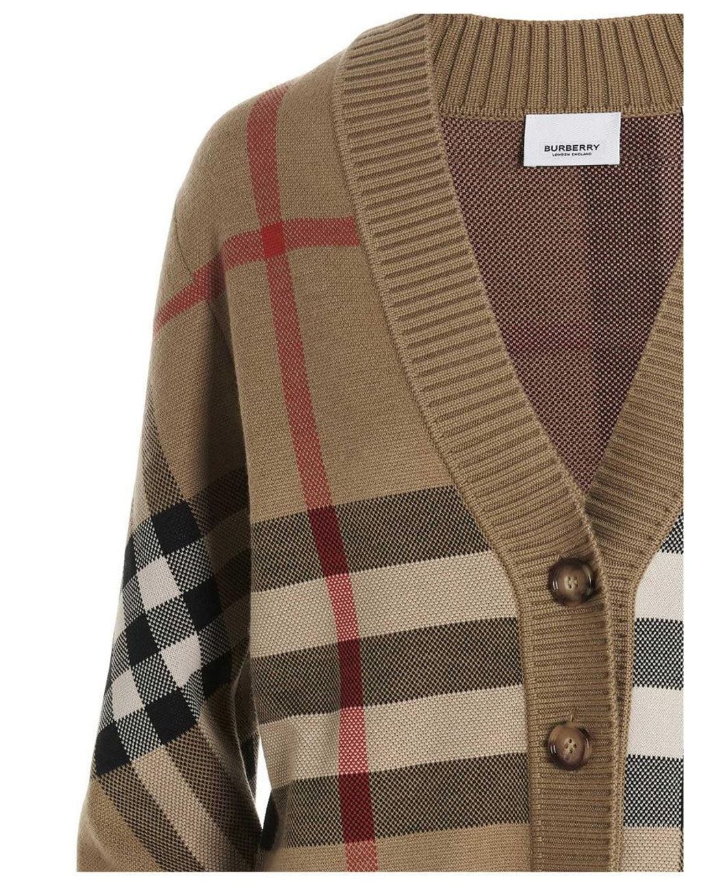Burberry Brown Checks V Neck Cardigan