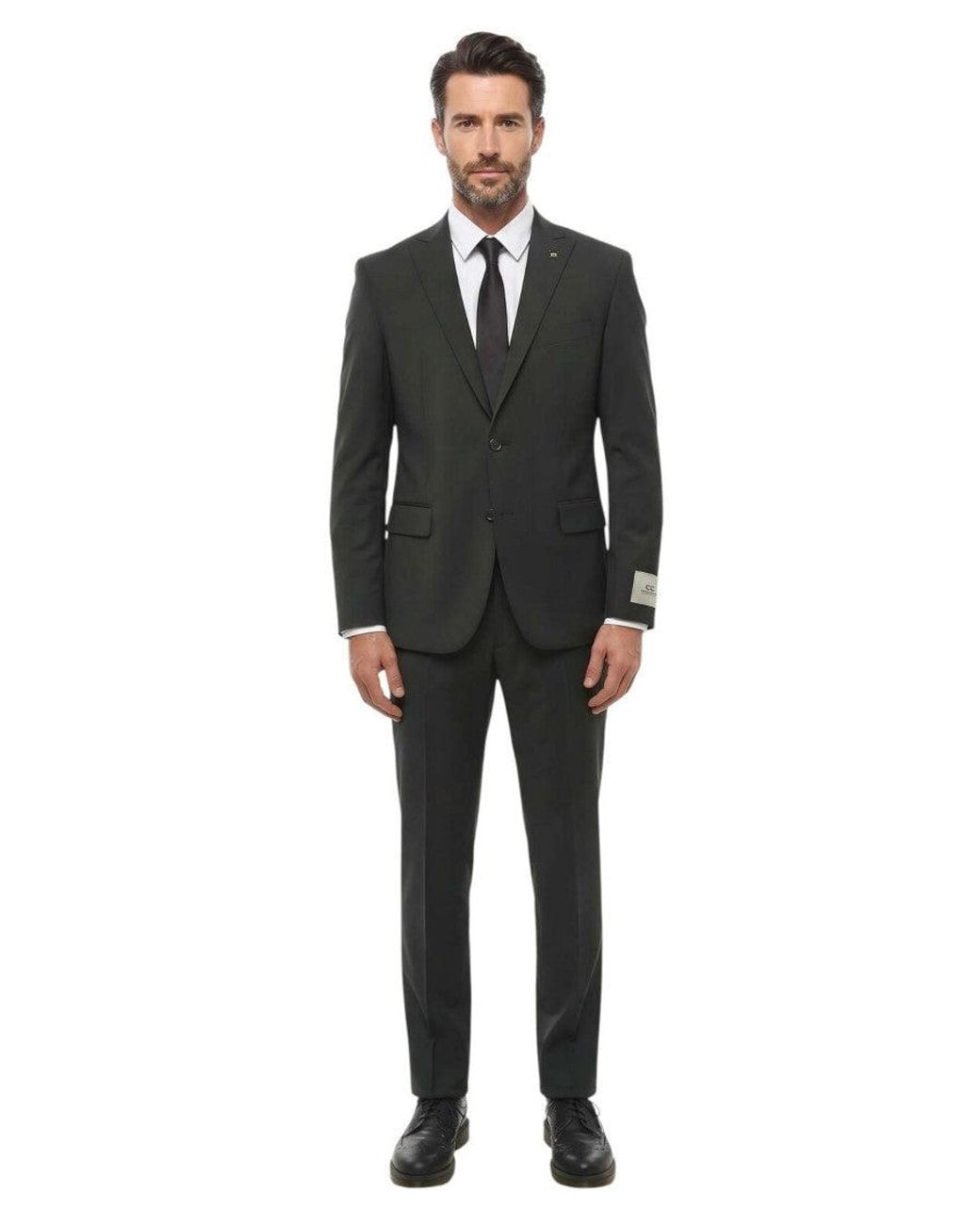Corneliani Black Peaked Lapel Suit for men