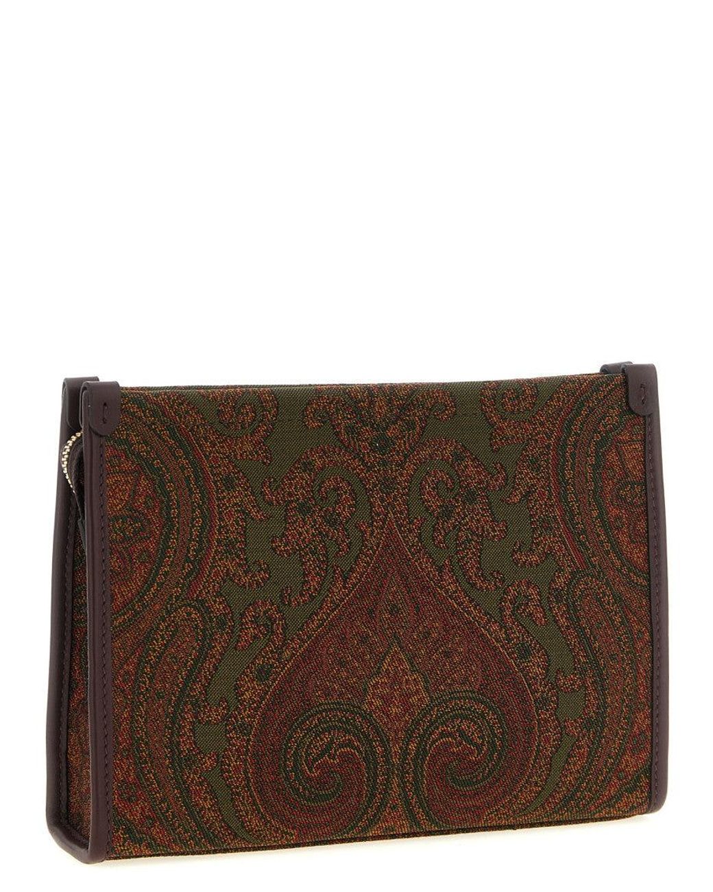 Etro Brown Paisley Print Clutch