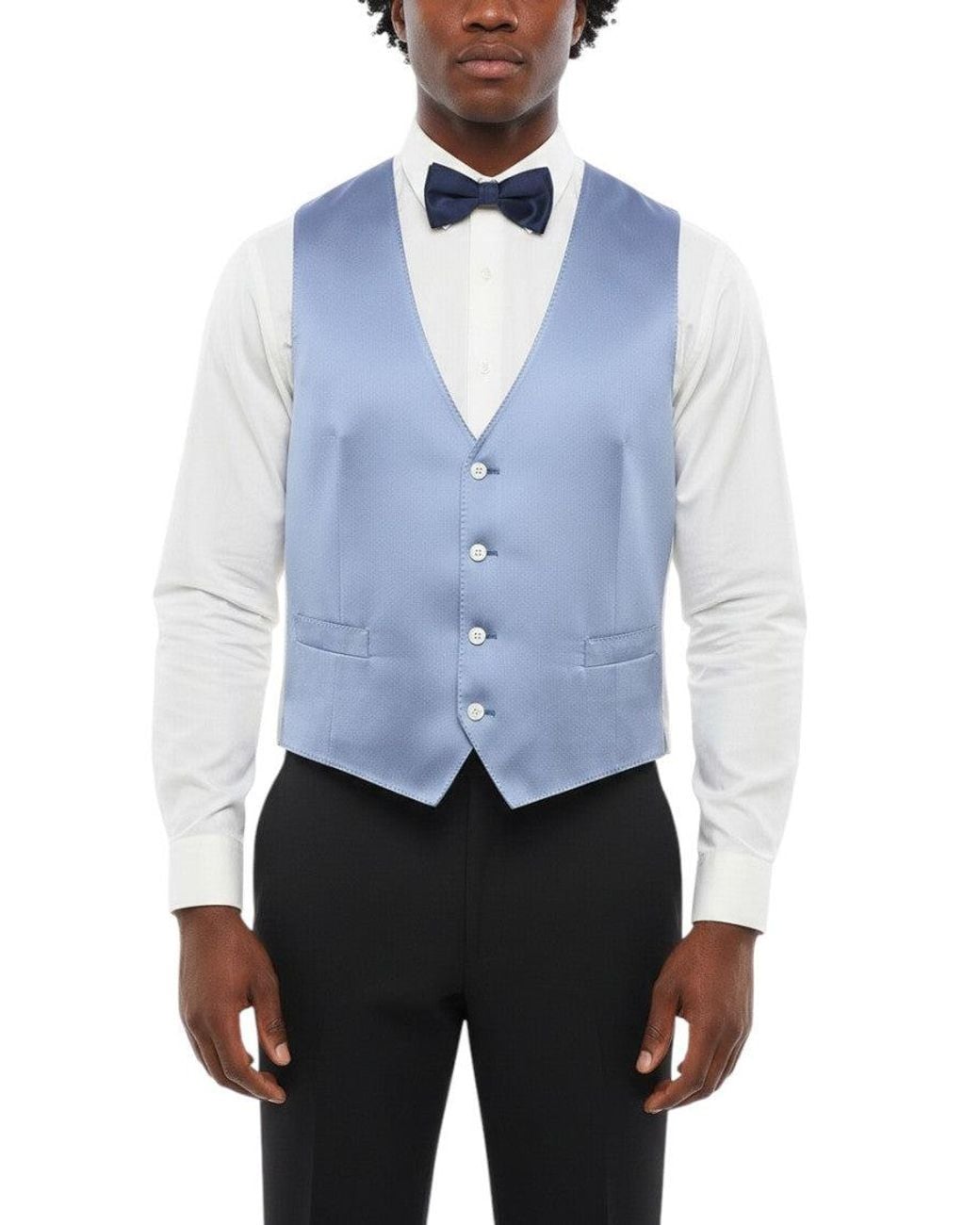 Corneliani Blue Solid V Neck Waistcoat for men