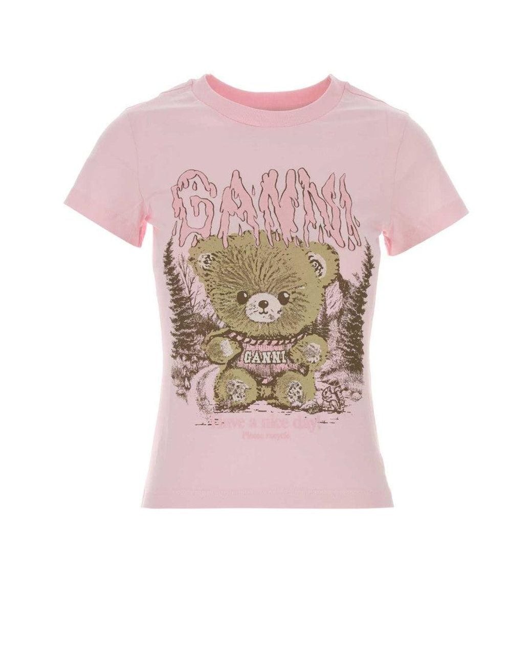 Ganni Pink Basic Cotton T-Shirt Baby Fit Teddy