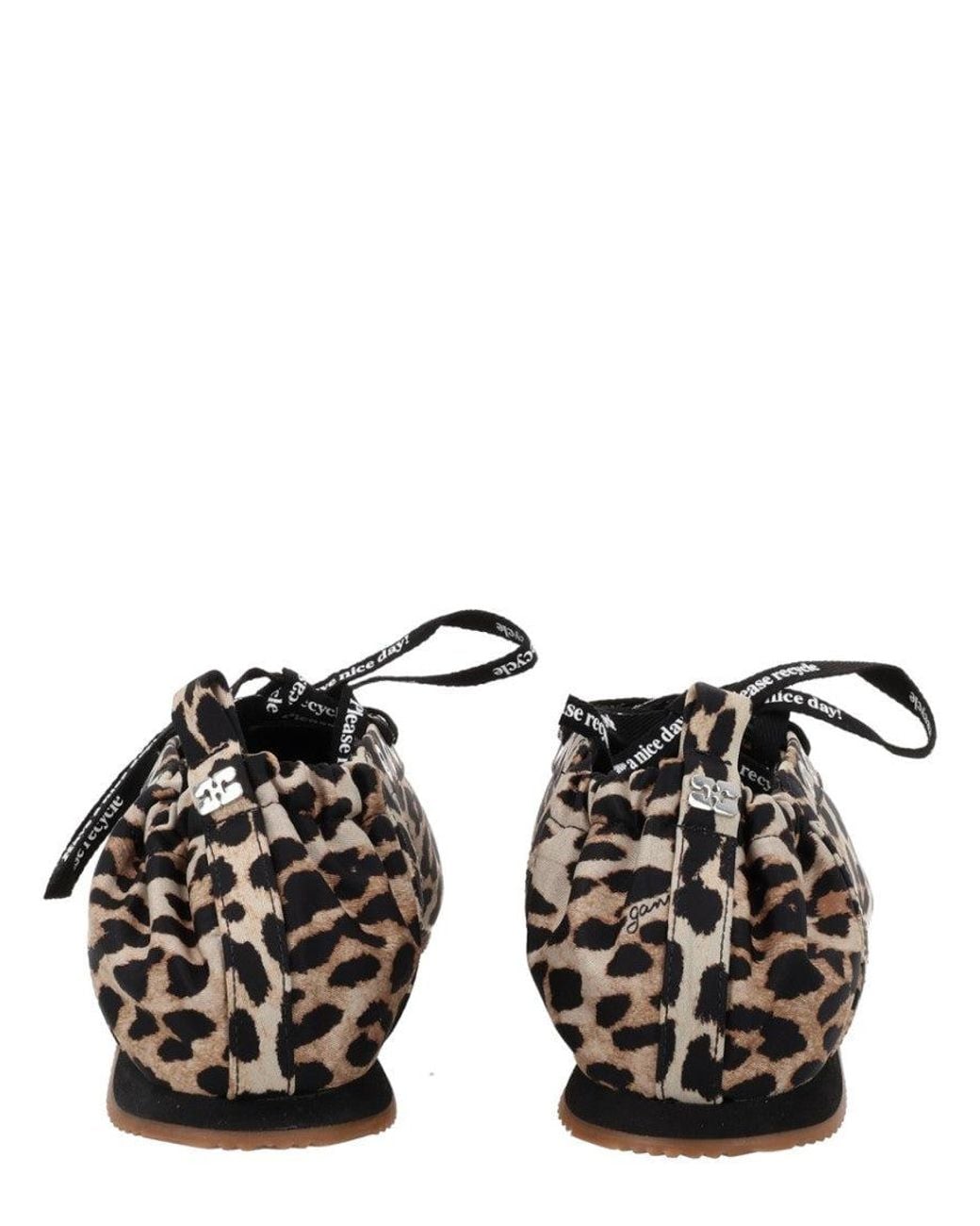 Ganni Black Print Lace Up Ballet Flats