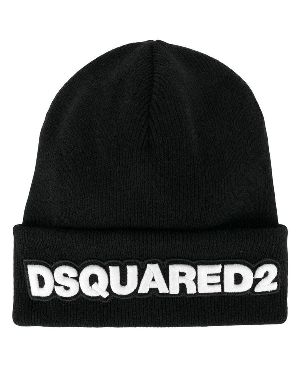 DSquared² Black Embroidered-Logo Beanie for men