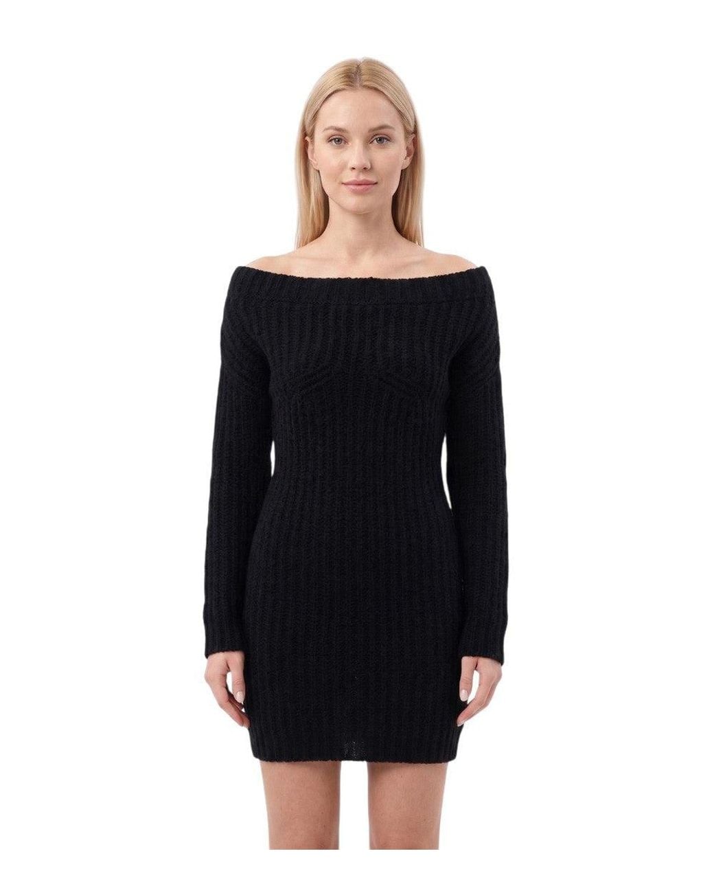 DSquared² Black Knitted Off Shoulder Mini Dress