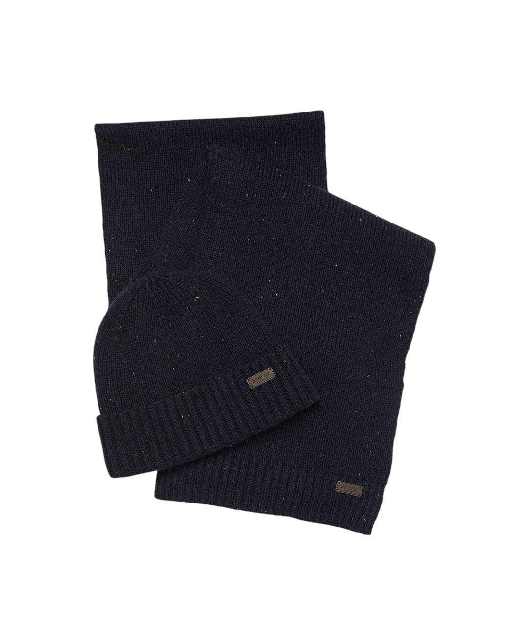 Barbour Black Knitted Beanie And Scarf Set for men