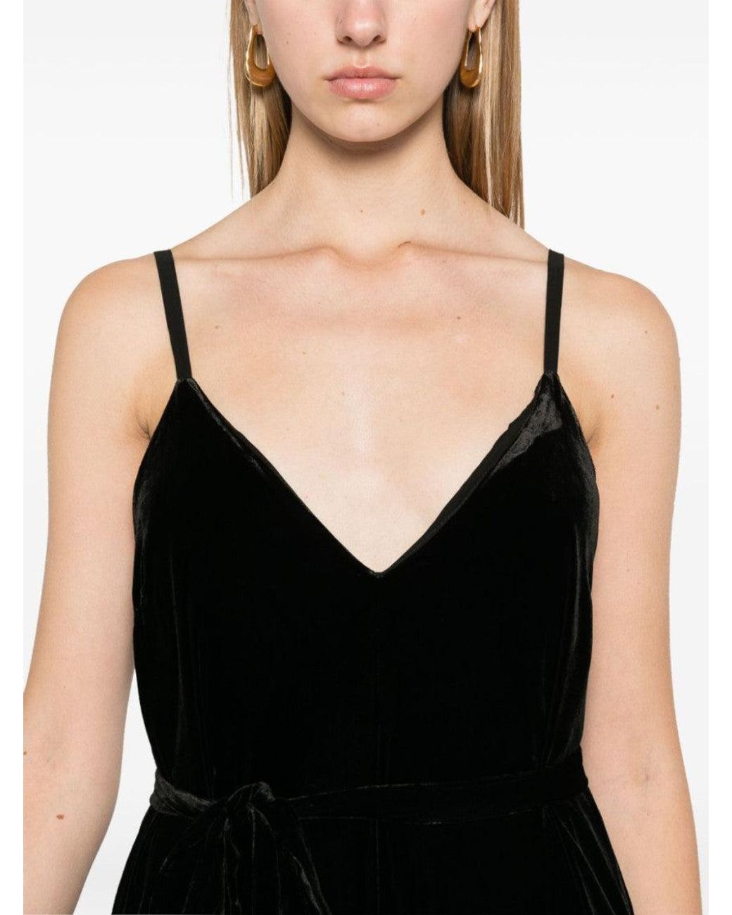 Gold Hawk Black Velvet V-Neck Jumpsuit
