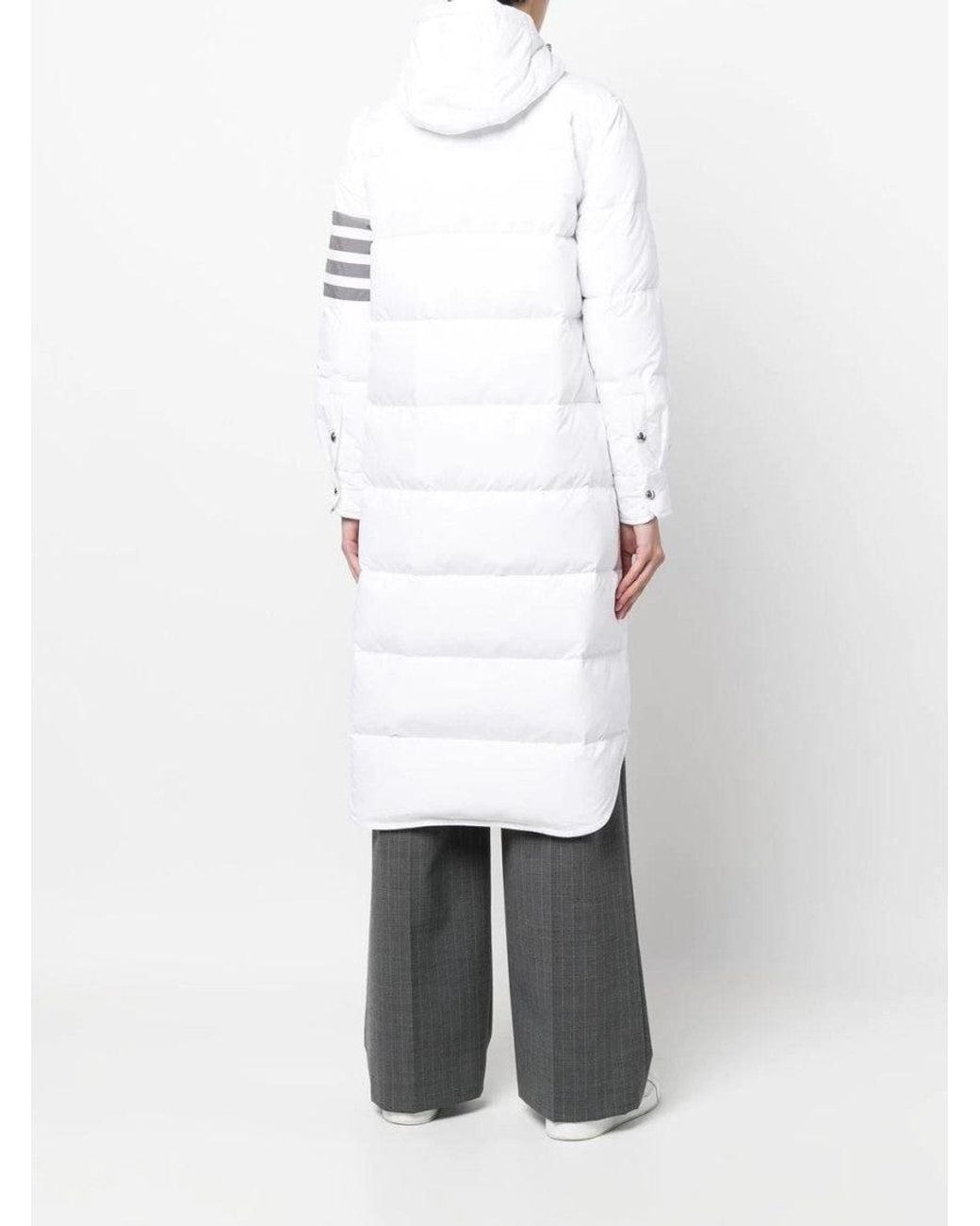 Thom Browne White 4-Bar Hooded Padded Coat