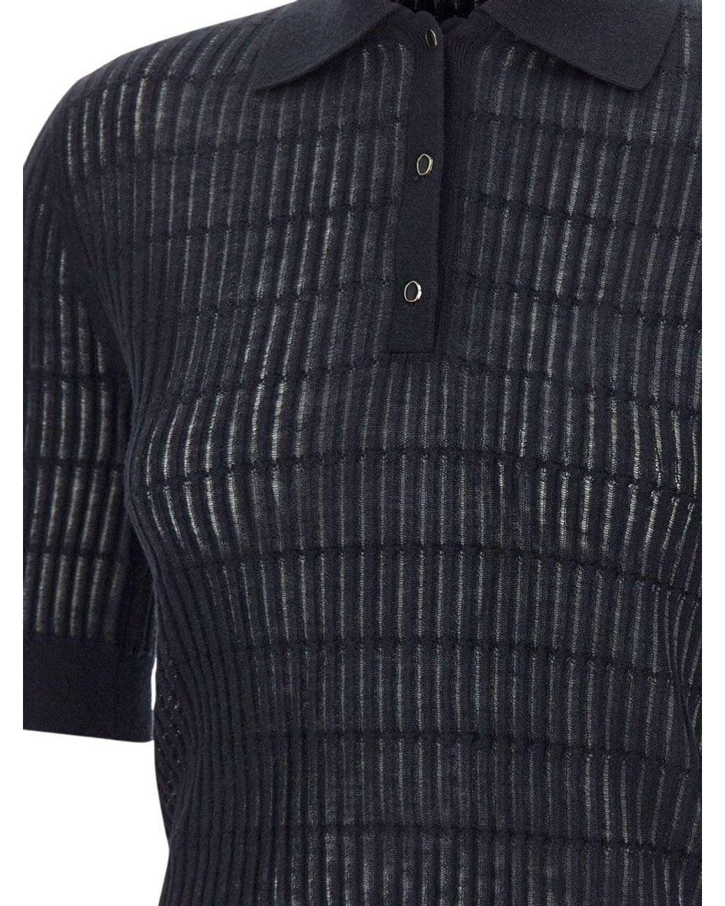 Max Mara Blue Textured Shirt Collar Polo