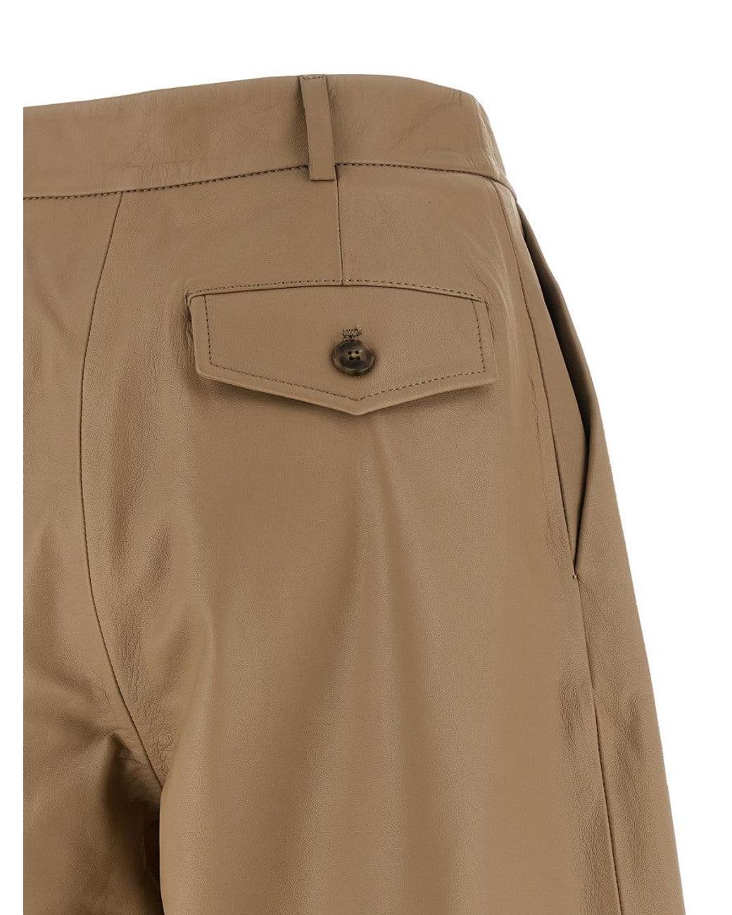 Yves Salomon Natural Nappa Pleated Bermuda Shorts