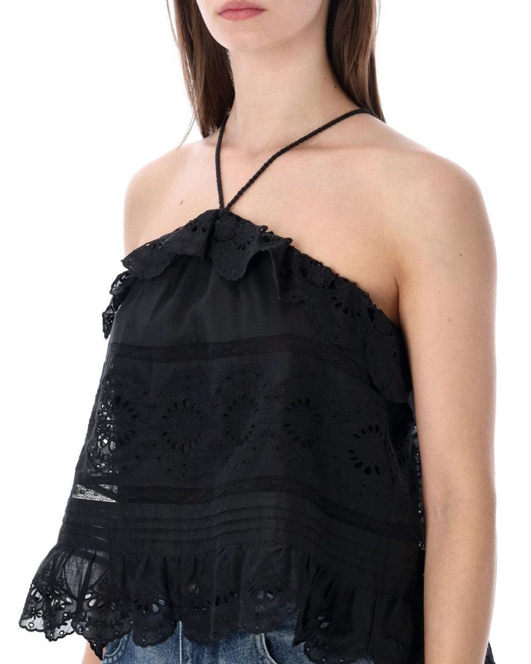 Isabel Marant Black Embroidered Halter Neck Top