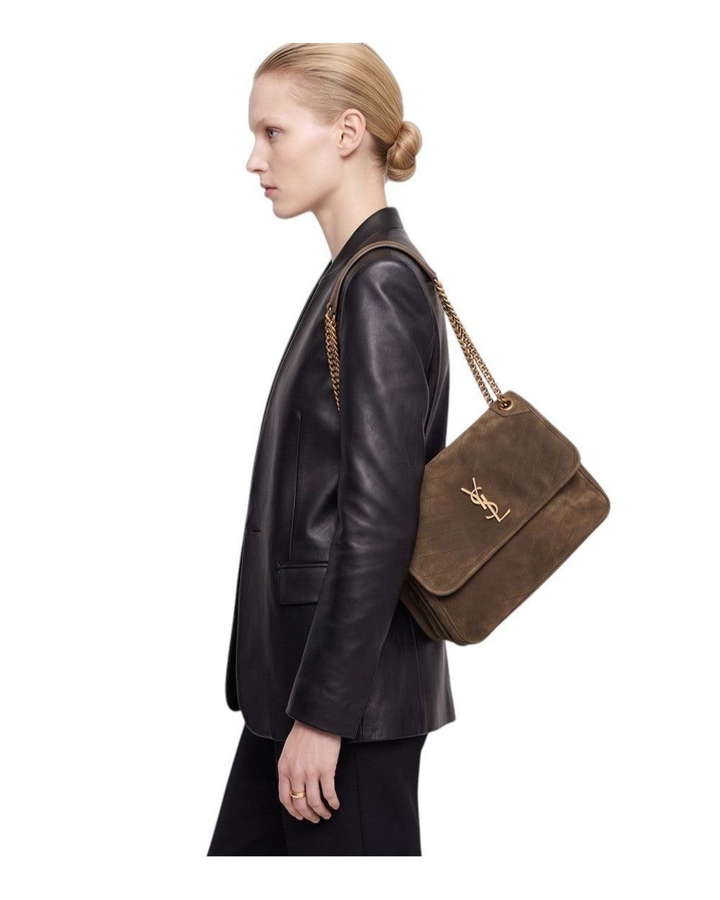 Saint Laurent Brown Army Suede Niki Tripouch Shoulder Bag