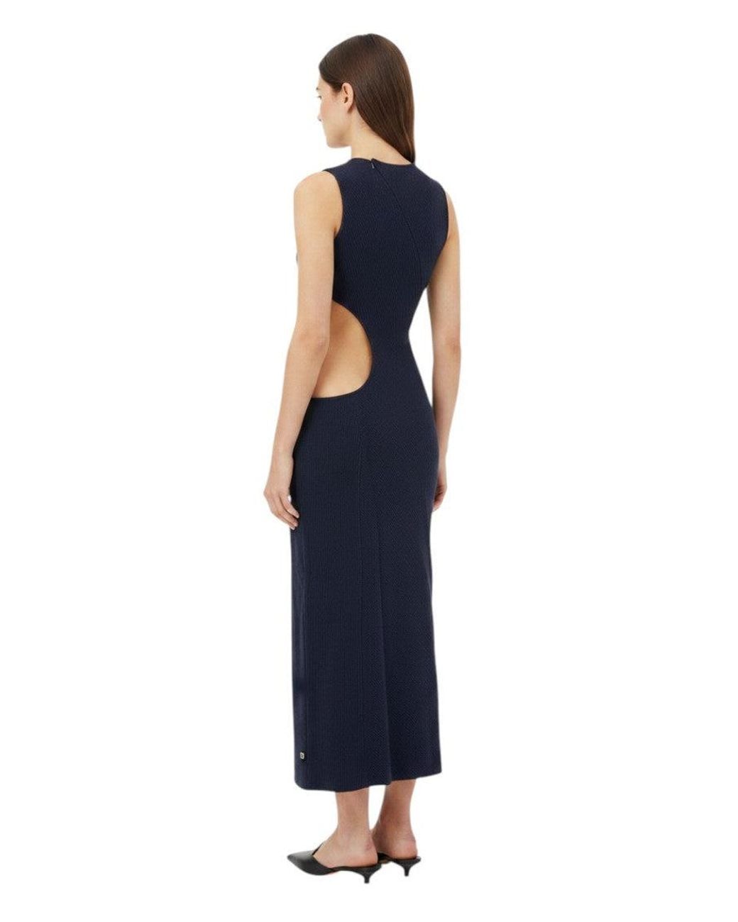 Off-White c/o Virgil Abloh Blue Textured Crew Neck Midi Dress