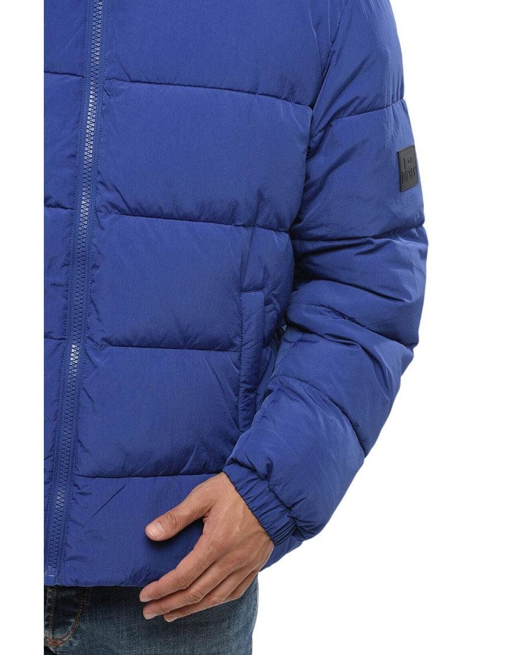 DIESEL Blue Quilted Hood Jacket for men
