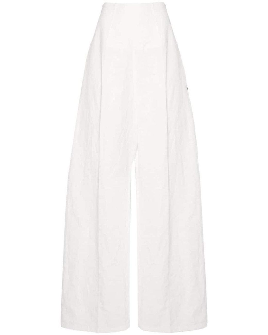 Sportmax White Linen And Cotton Blend Trousers