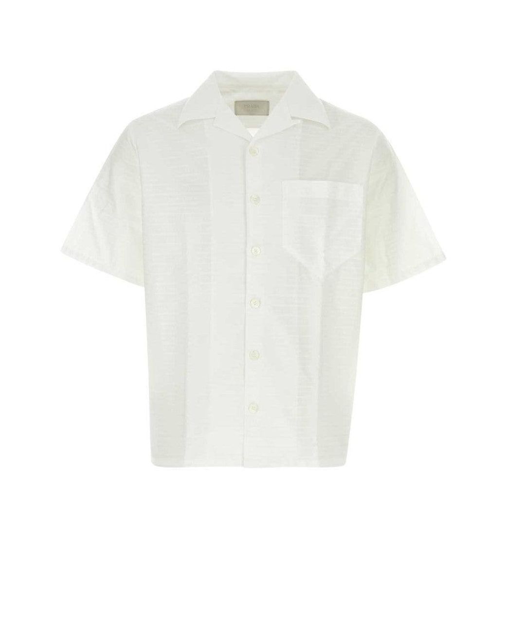 Prada White Embroidered Poplin Shirt for men