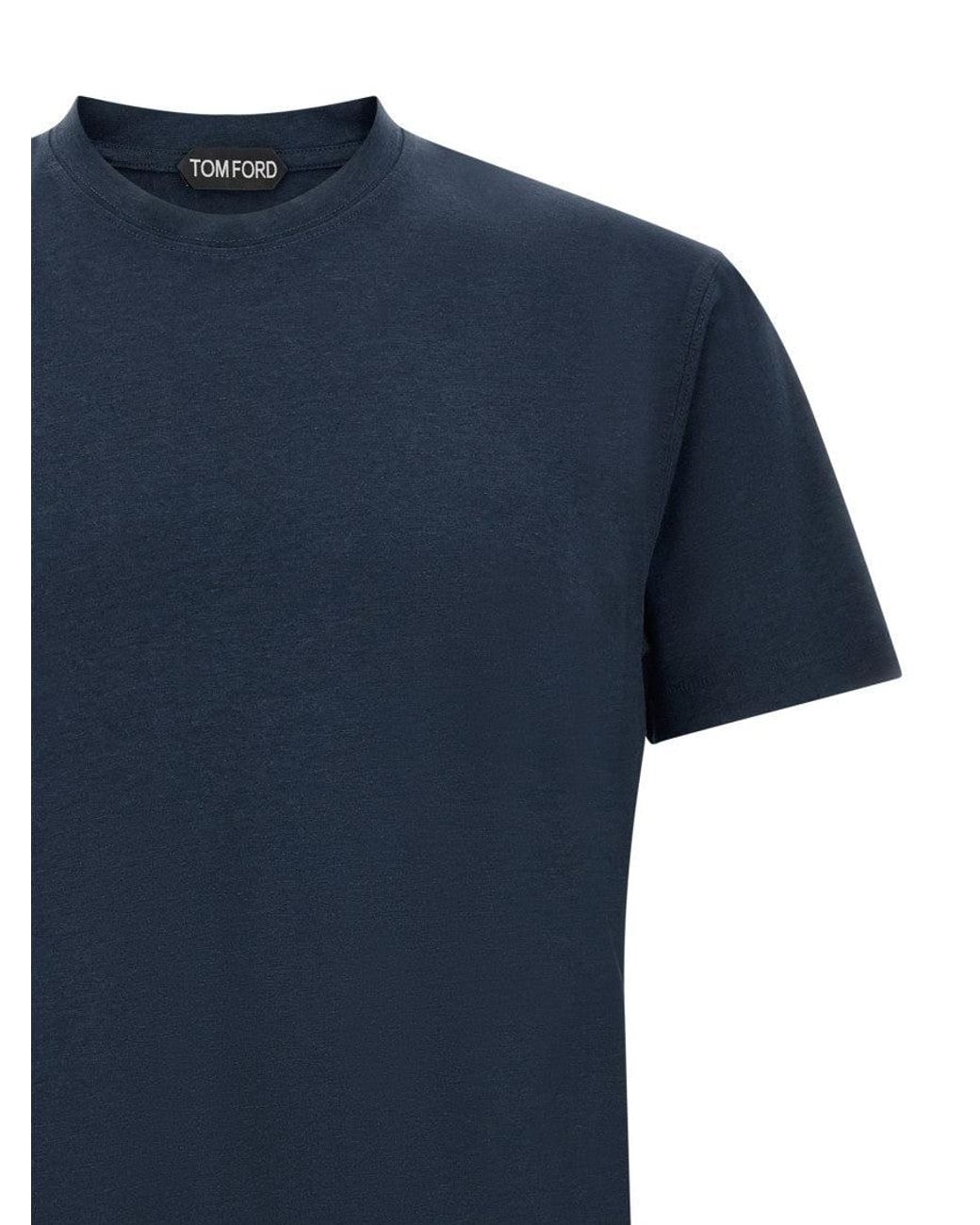 Tom Ford Blue Solid Crew Neck T-Shirt for men