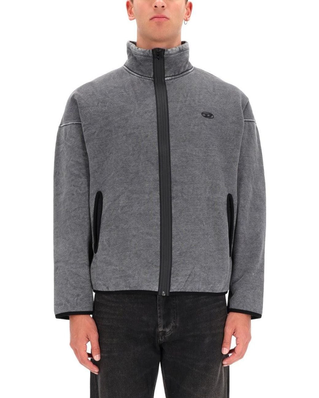 DIESEL Gray Logo Mock Collar Sweatshirt for men