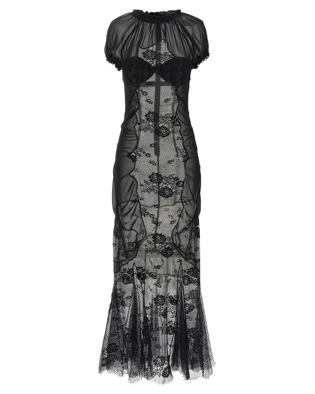The Attico Black Mock Collar Lace Maxi Dress